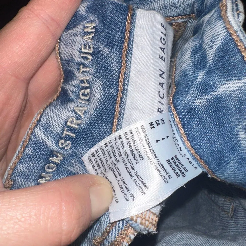 American Eagle light wash destroyed relaxed mom jeans - Image 2