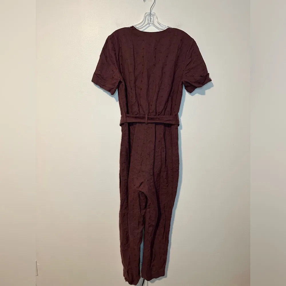 Stevie May Fia Belted Purple Straight Leg Linen Boho Casual Jumpsuit Sz M Size M - Image 5