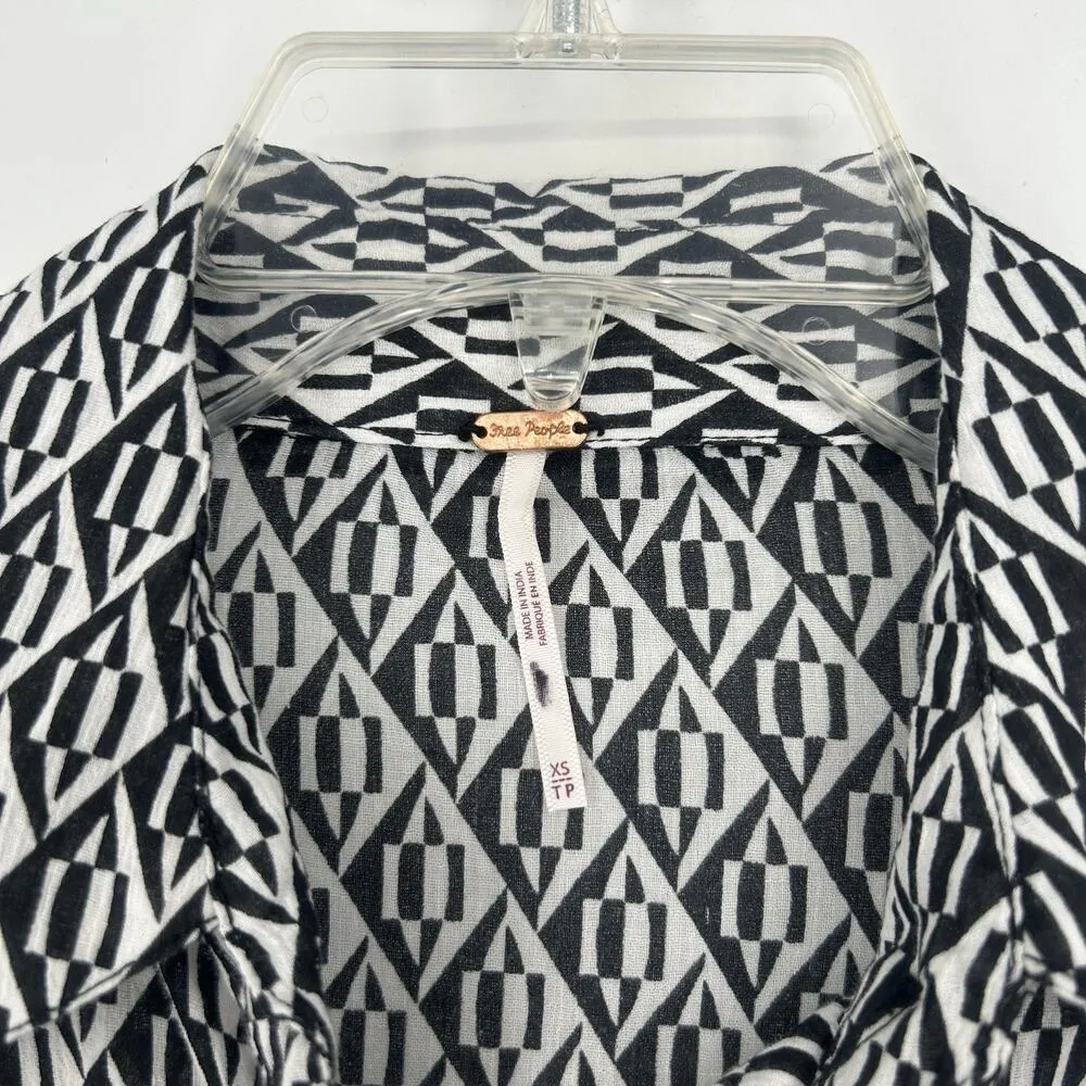 Free People Rillo Mini Shirt Dress Black Beach Summer Tie Front Size XS - Image 11