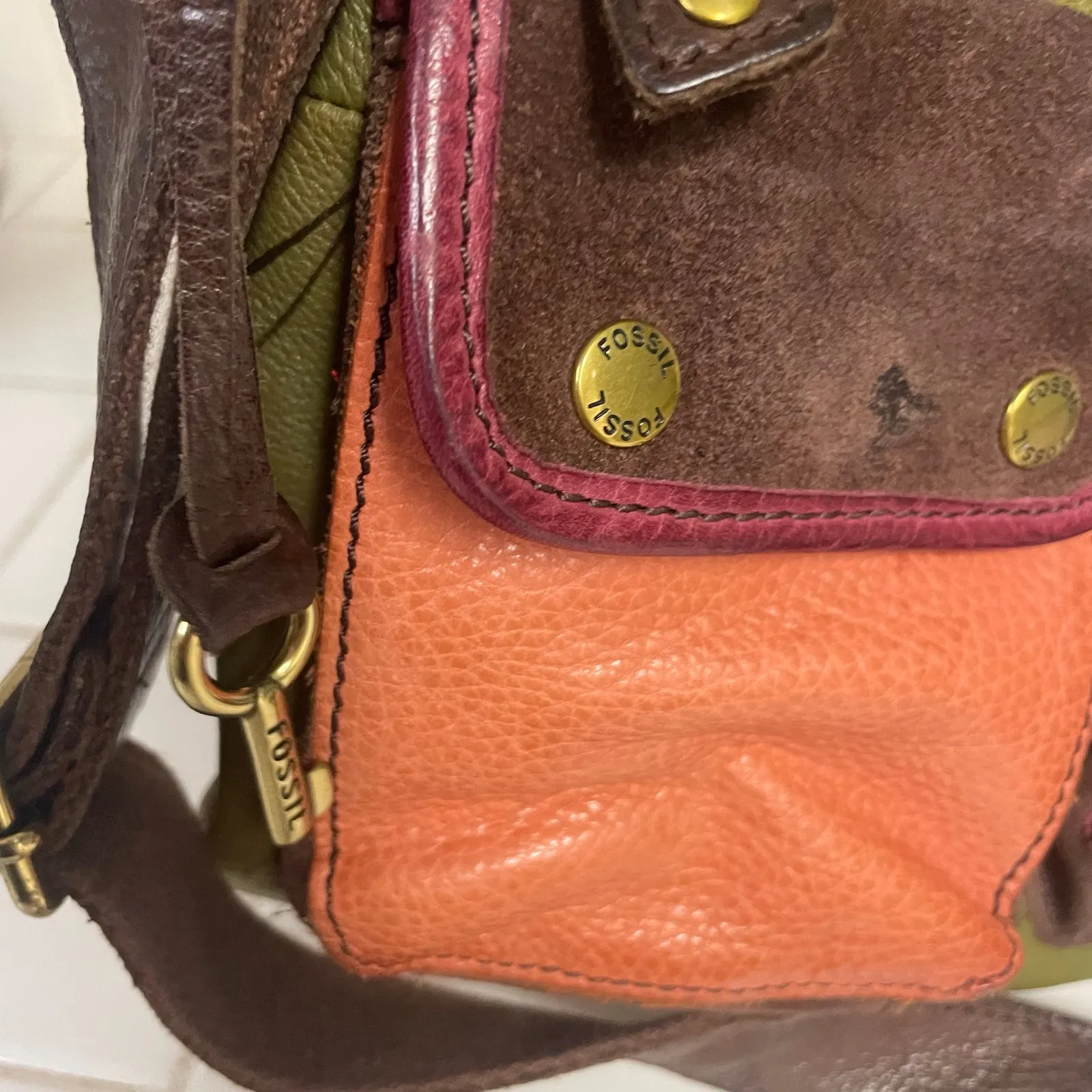 Fossil Multicolor Leather Crossbody Vtg Y2K Pockets Boho Retro Earthy Festival - Image 4