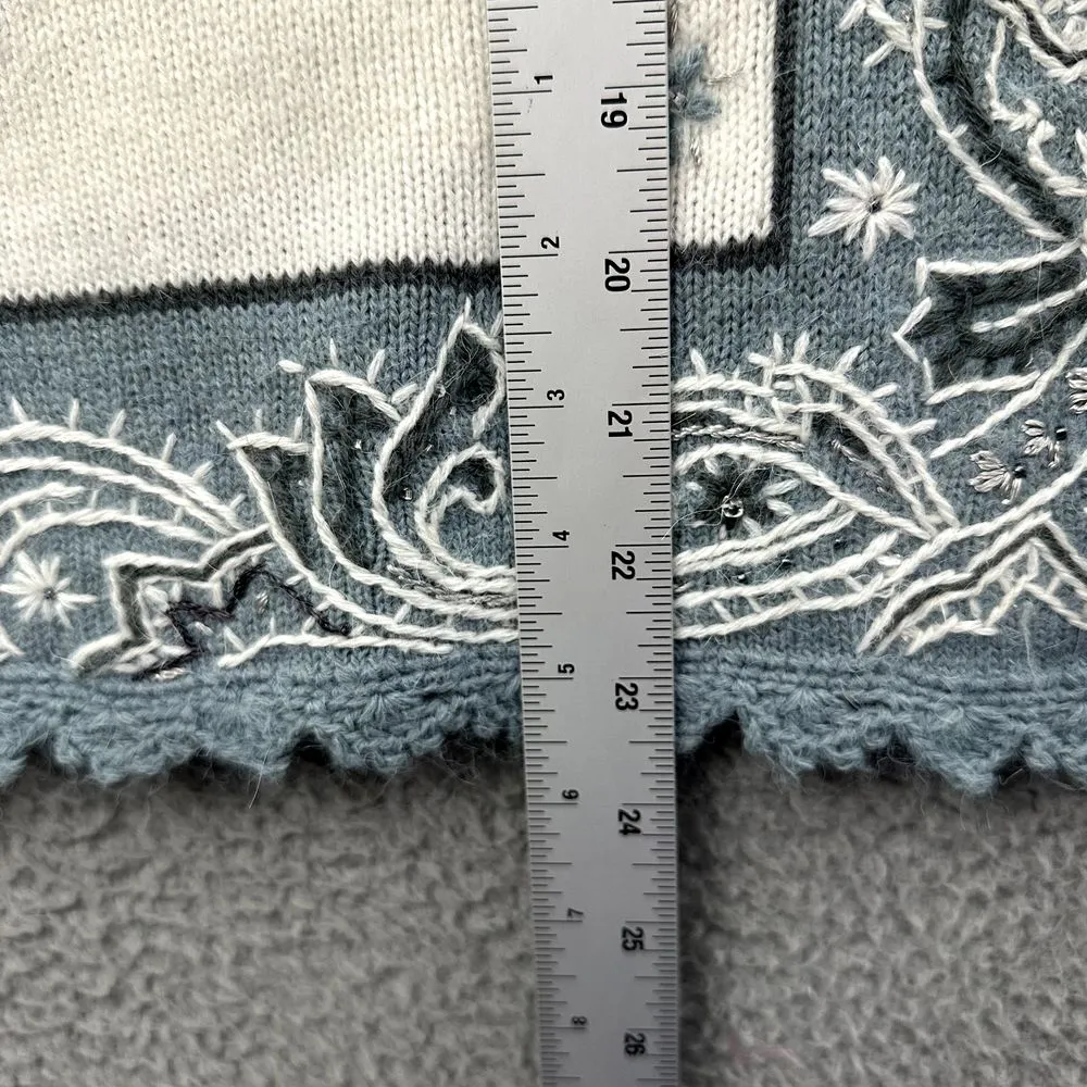 Vintage Koret Knit Cardigan Sweater Snowflakes Holiday Sequin Embroidered W LP White Size undefined - Image 8