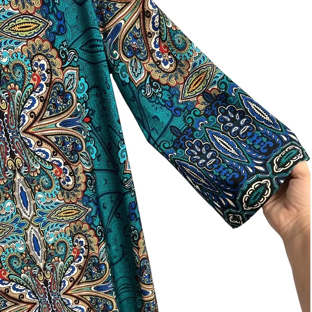 Sunny Leigh Tunic Dress Medium Floral Paisley Stretch 3/4 Sleeve - Image 4