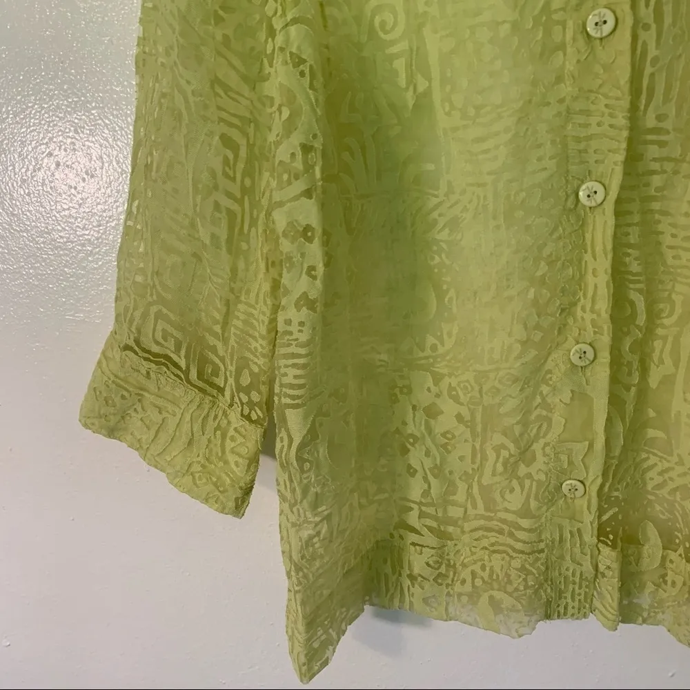 Ruby Rd. Button Down Shirt Lime Green Sheer Floral - Image 6