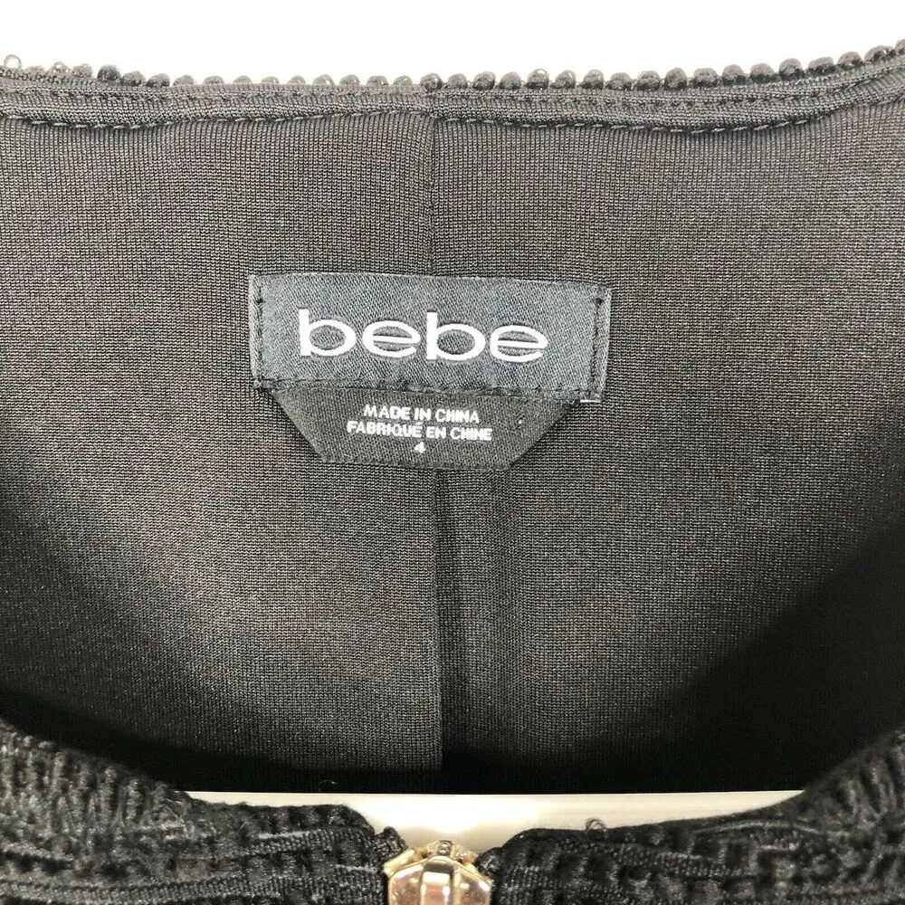 Bebe Black Full Zip Textured Long Sleeve Crop Stretch Jacket Womens Size 4 - Image 5