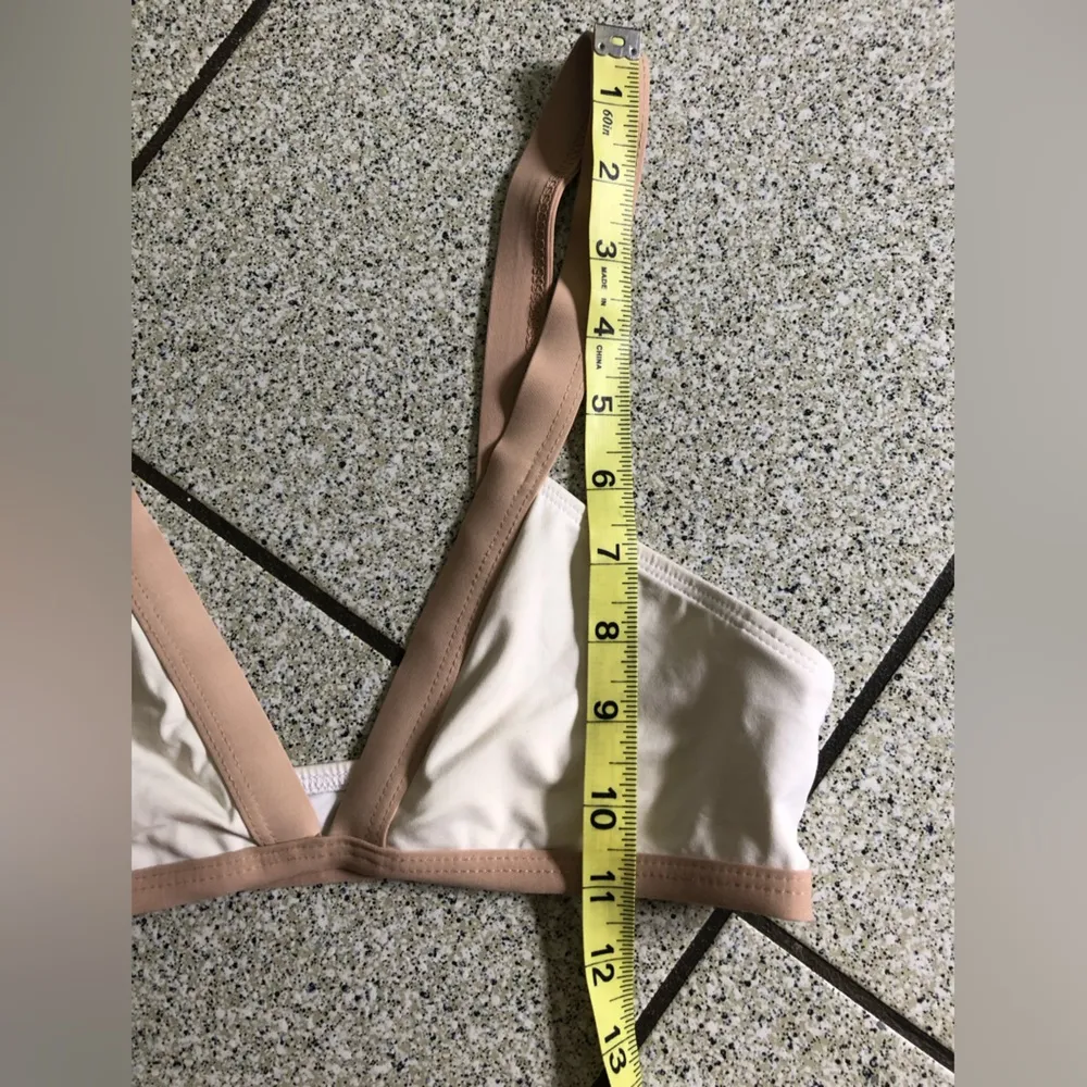 L*space Farrah Bikini Top Bra ONLY in White and Tan Size Small Swim Suit Ribbed - Image 5