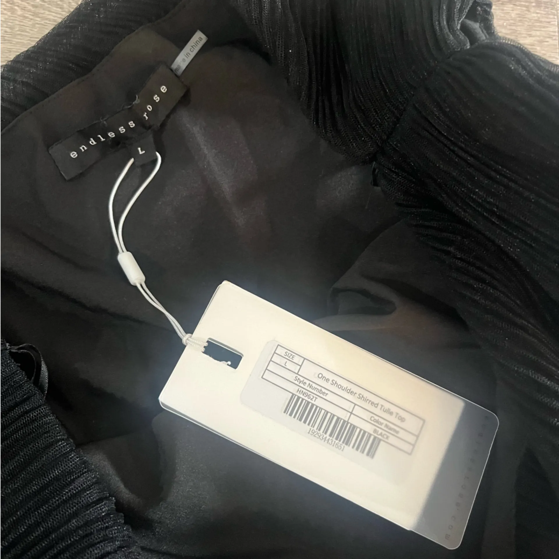 ENDLESS ROSE Anthropologie One Shoulder Shirred Tulle Top in Black - Image 6