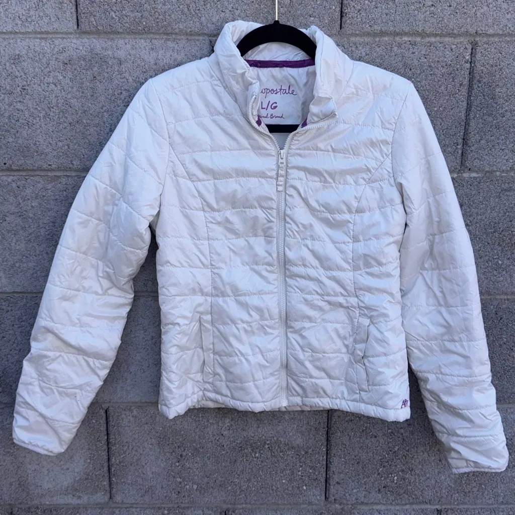 Y2K Aeropostale White Puffer Jacket Large - Image 2