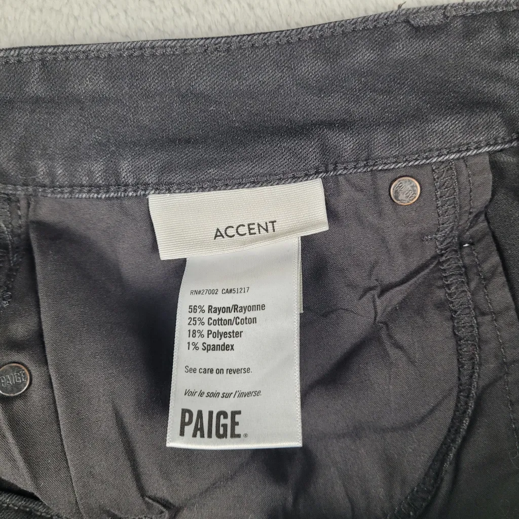 PAIGE Accent Straight Leg Jeans in Black Fog Luxe Coating Button Fly Size 32 - Image 9