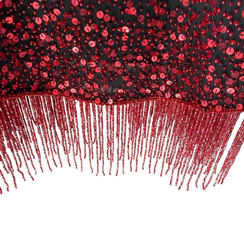 Zola Evening Red Sequin Beaded Fringe Hem Cocktail Evening Party Dress 8P petite - Image 3