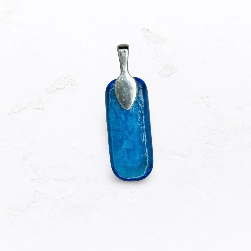 6939. Turquoise Handmade Blue Glass Pendant - Image 2