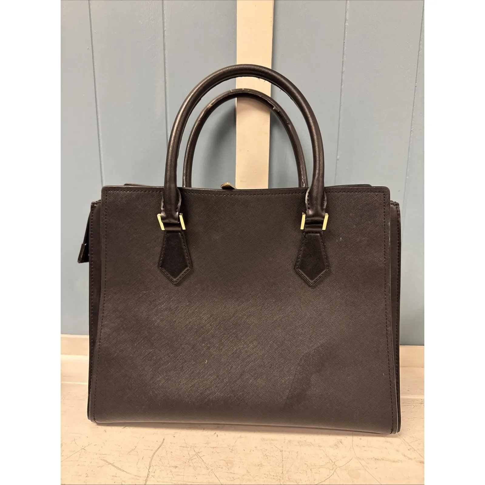 Michael Kors Black Handbag 2-Way‎ Gold Accents 13" X 11" X 6" - Image 7