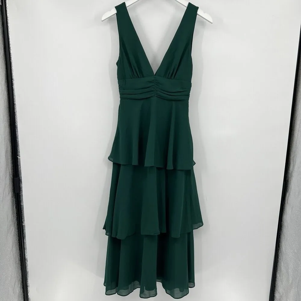 Lulus Celebration Time Emerald Green Sleeveless Tiered Midi‎ Dress Size XS - Image 3