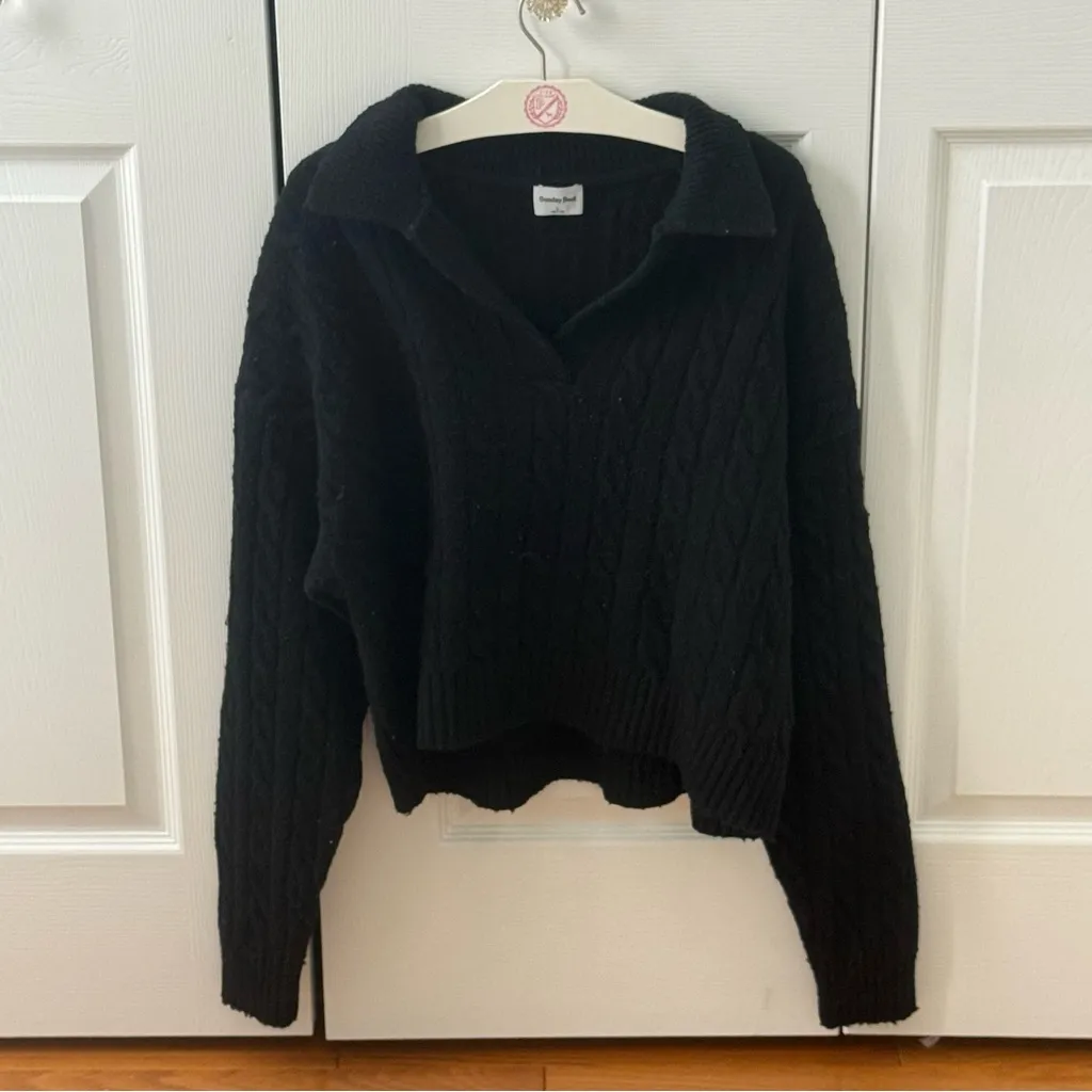 Aritzia Sunday Best Lottie Black Cable Knit Polo Sweater - Image 2