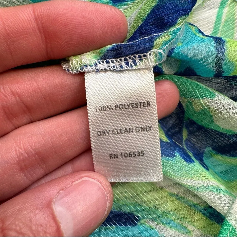 Willi Smith Women's Lightweight Sheet Blouse XL Extra Large Green Blue White Top - Image 9