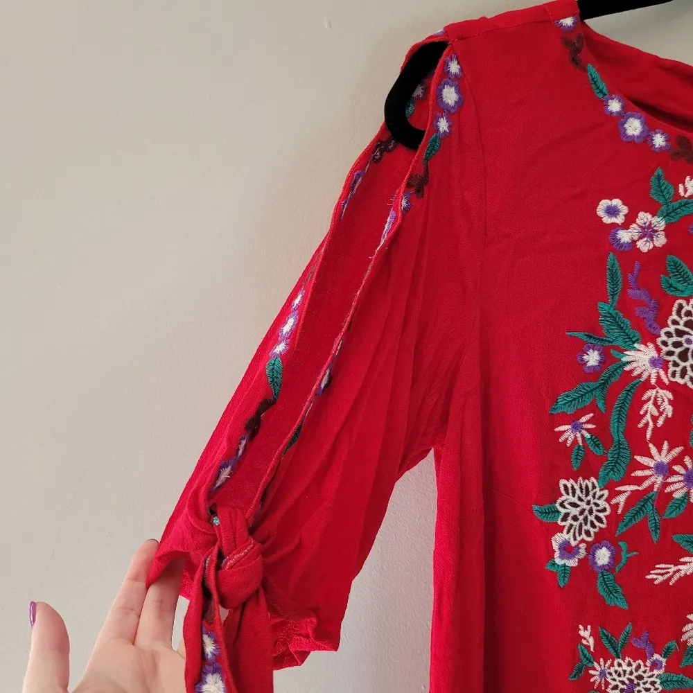 Umgee Red Floral Embroidered Dress - Image 2