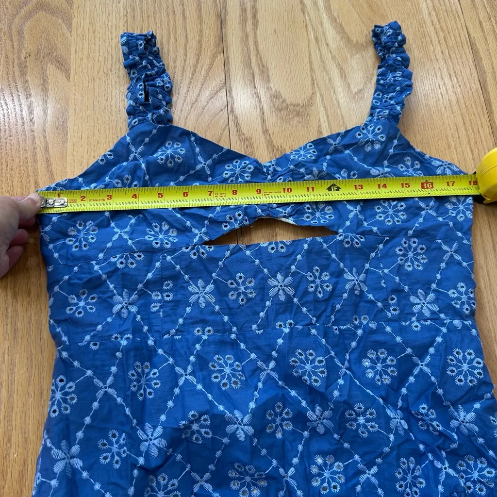 Zara Open work Embroidered Mini Dress Bubble Hem Drop Waist Blue Size XL - Image 7