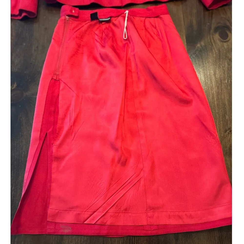 Harve Benard Vintage Red Jacket Skirt Suit Set White Buttons Made In Italy Sz 12 - Image 7