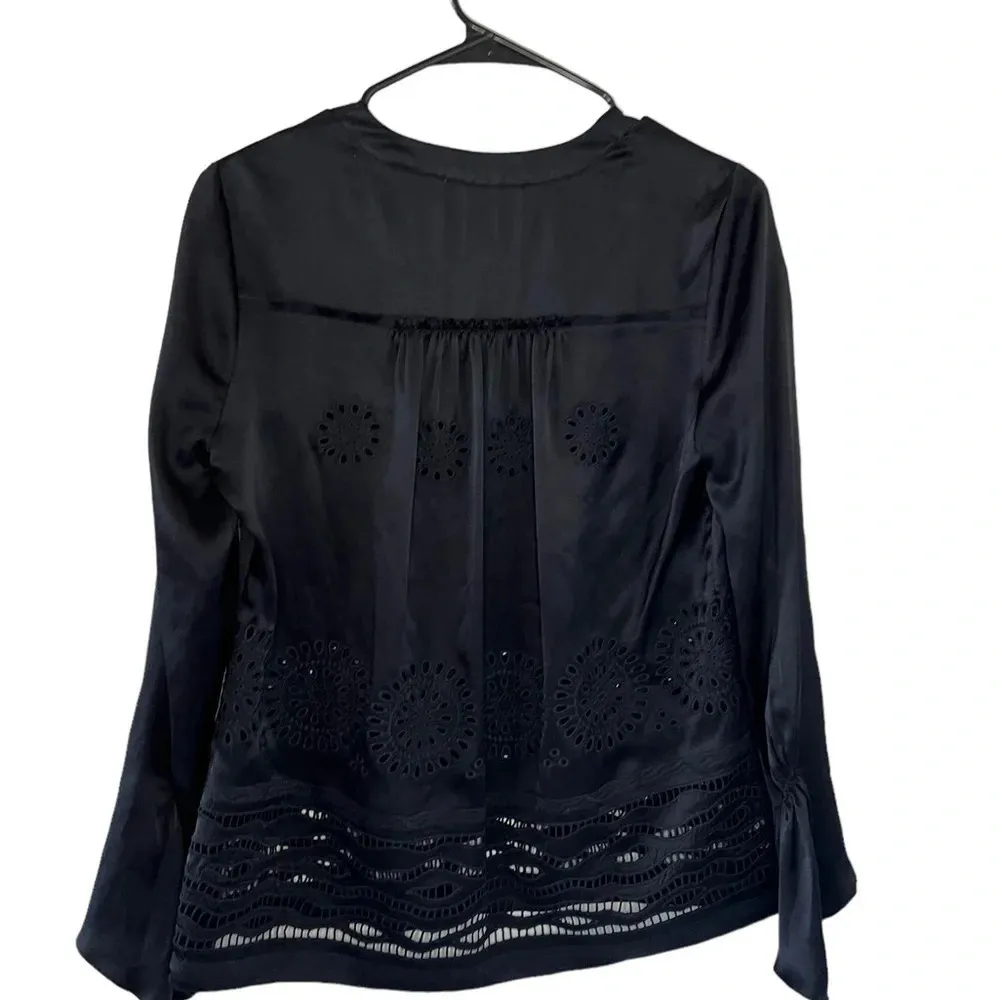 Derek Lam  10 Crosby Silk Black Embroidered Blouse - Image 7