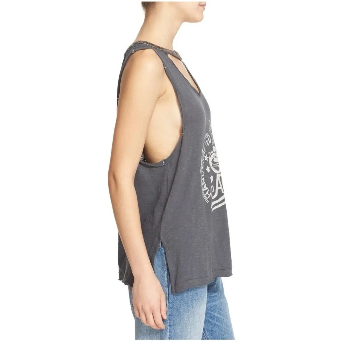 FREE PEOPLE MOVEMENT graphic muscle tank in gray size M  Womens Boho Rocker - Image 4