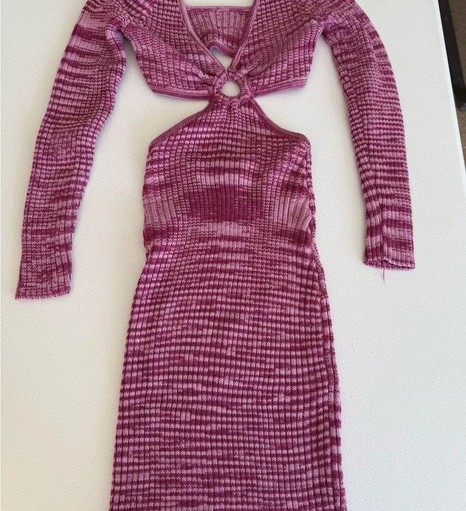 Princess Polly LUCIA CUT OUT MINI DRESS PURPLE SZ 2 Knitted Ribbed V Neck Party - Image 4