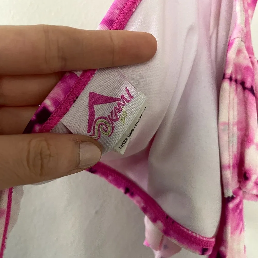 Kami pink and white halter top swimsuit bikini top tie detail summer size 10 - Image 2