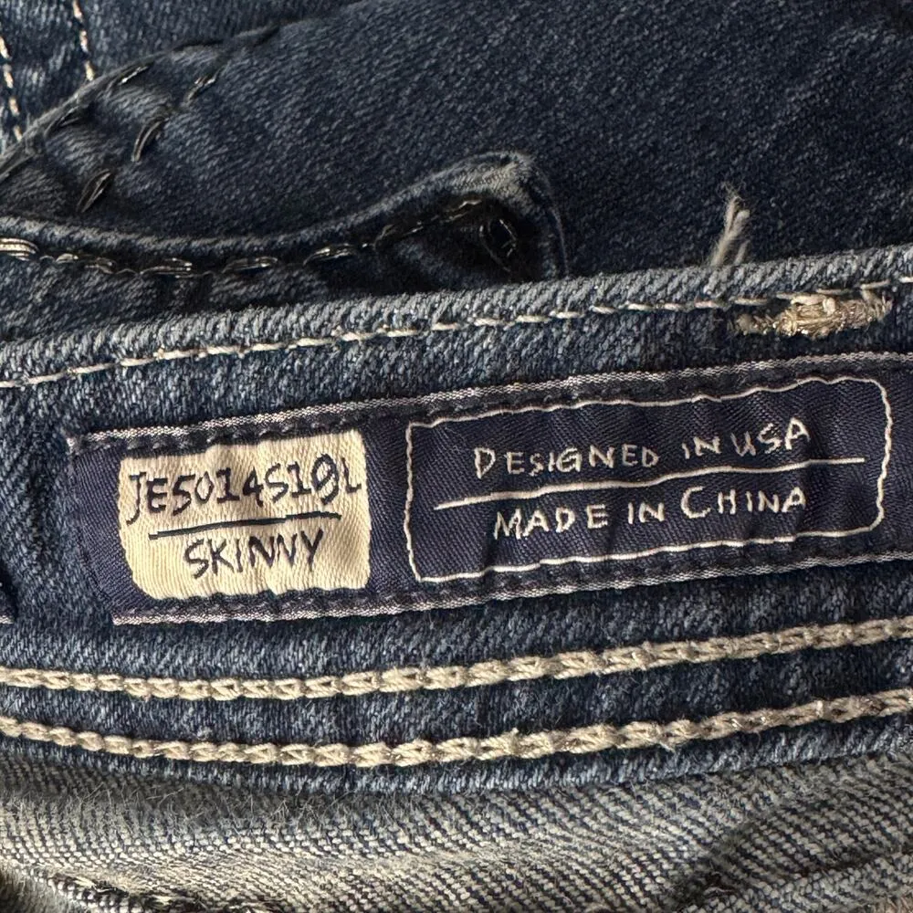 Miss Me SZ 25 Skinny Jeans Low-Rise Silver Embroidery Button-Flap Pockets Hemmed - Image 13