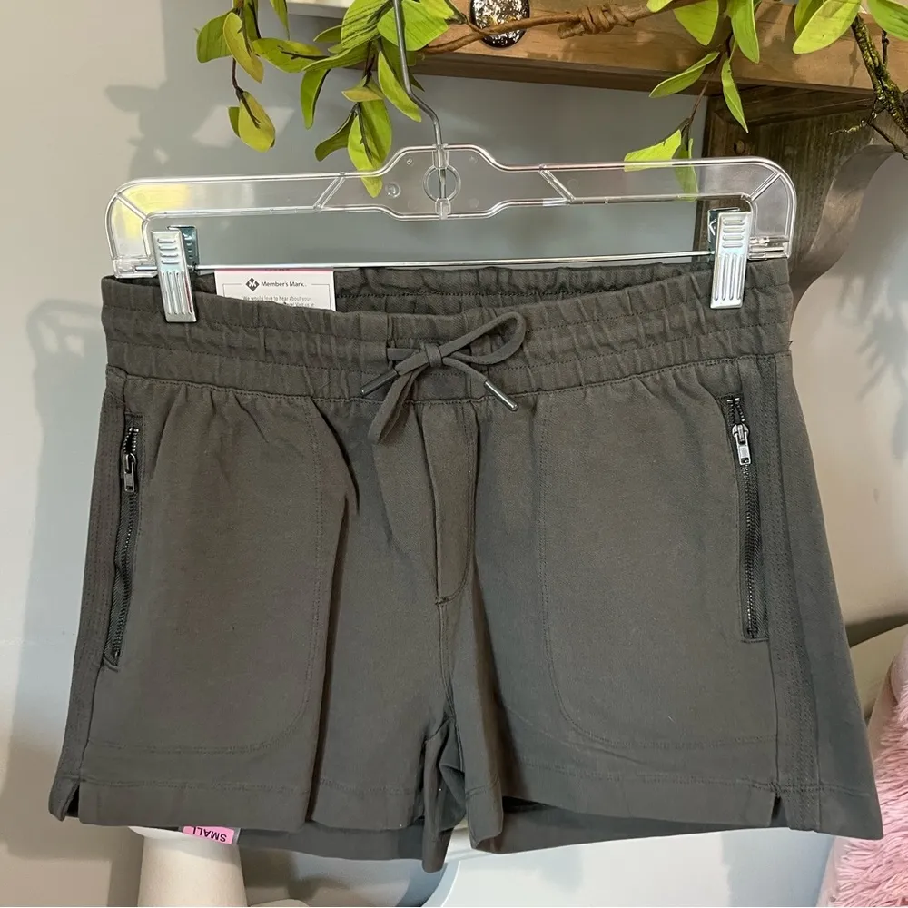 Comfy Twill Shorts Cotton Spandex Olive Green Elastic Drawstring Womens S Knit - Image 7