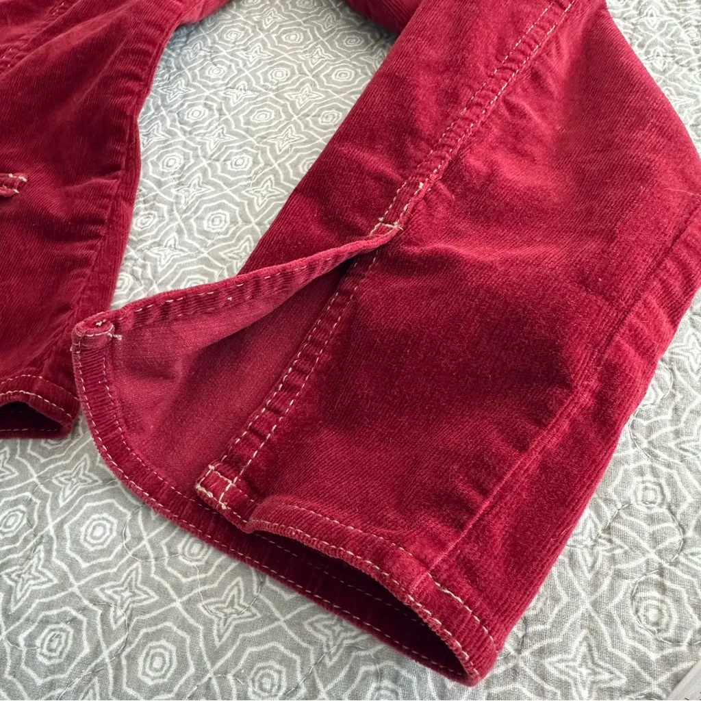 Vintage Bleu Jeans Co Maroon Red Corduroy Military Band Jacket Size S - Image 7