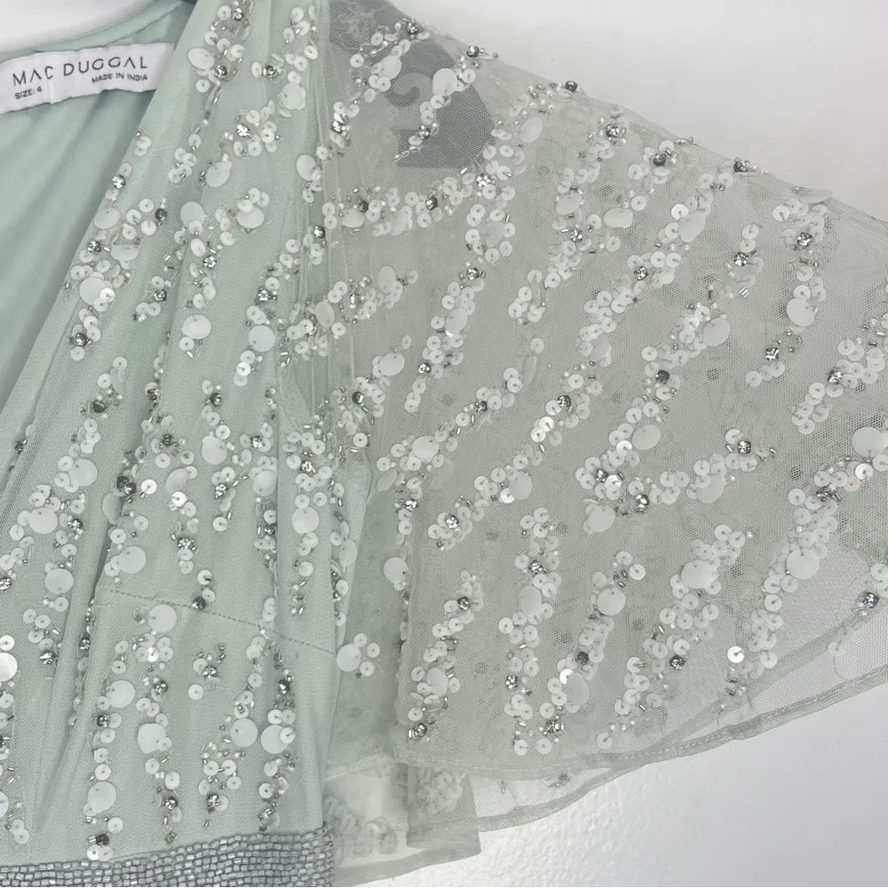 Mac Duggal 93784 Embellished V-Neck Column Ethereal Fairy Gown in Mint, Size 4 - Image 9