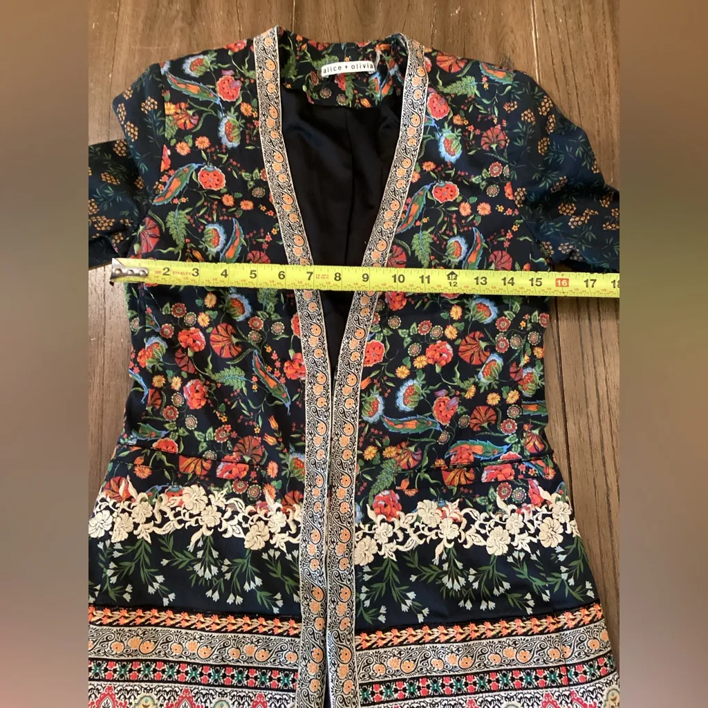 ALICE + OLIVIA Chriselle Floral embroidered Stretch cotton Blazer Paradise XS - Image 2