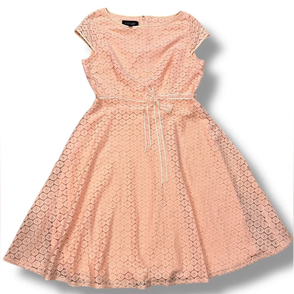 Black Label By Evan-Picone Women Short Sleeve Pink/Peach Lace A-Line Dress Sz 14 - Image 2