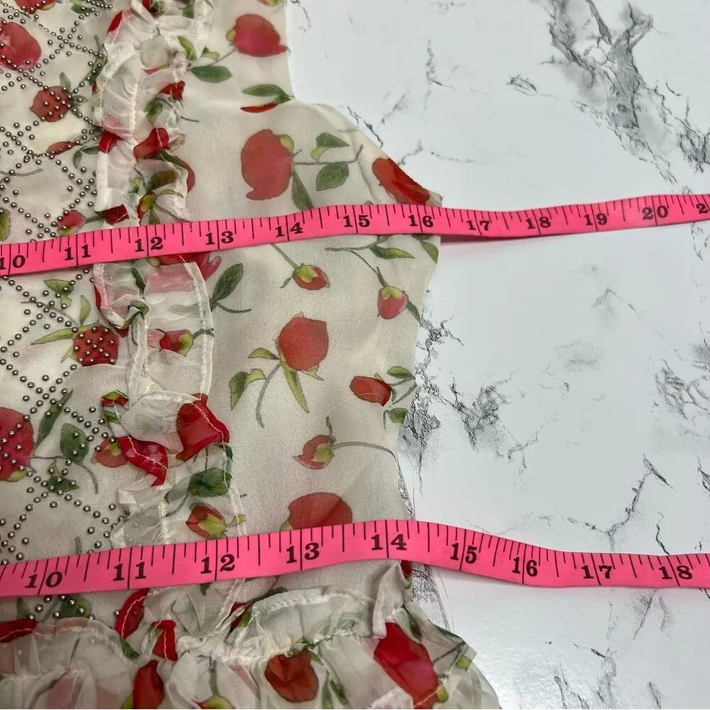 Dodo bar or floral tiered midi dress with stud embellishments Sz 40 White - Image 3