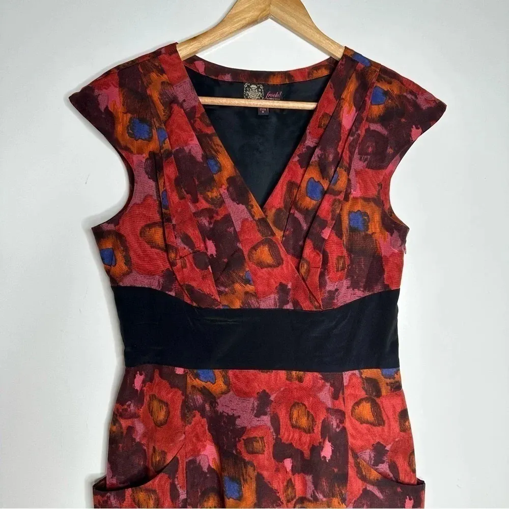 Frock Tracy Reece Watercolor Print Silk Blend Cap Sleeve Dress Size 8 - Image 3