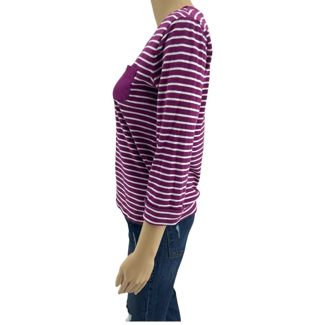 Jones New York (M) Purple White Striped  Rolled Cuff 1/2 Sleeve Boat Tee Shirt - Image 3