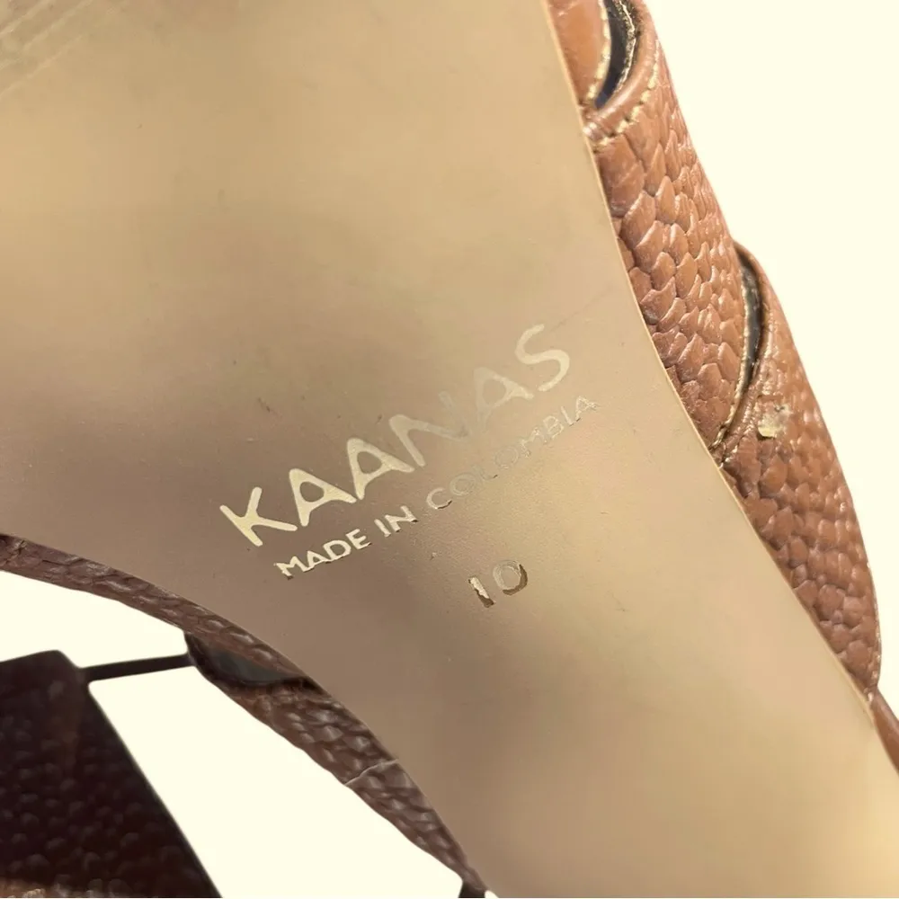 KAANAS Brown and Gold Leather Embossed Leather Zaria Cage Sandal size 10 - Image 9