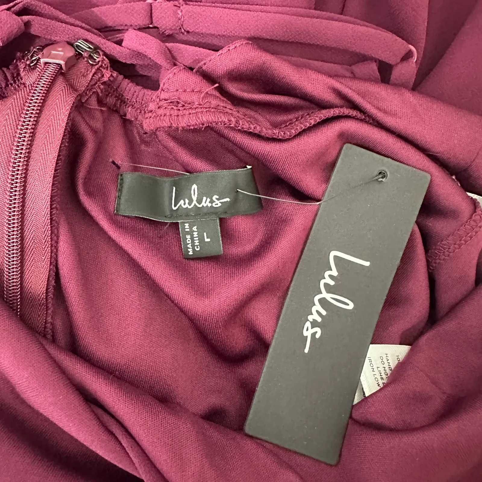 Lulus In Love Forever Plum Lace Up High Low Maxi Dress Ruffle Formal Large NWT - Image 6