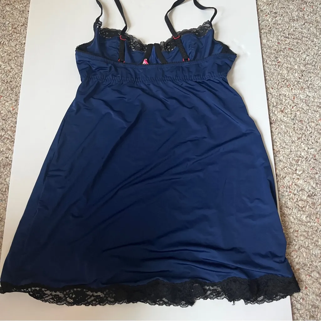 Cosmopolitan Blue Medium Lace Stretchy Chemise Slip Lingerie Bra Sleep Dress - Image 3