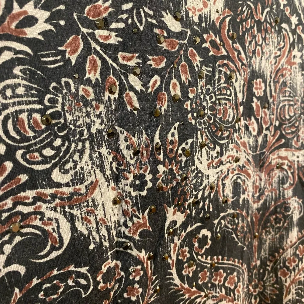 Womens Dismero Made in Italy Multicolor Paisley Studded Long Sleeve Blouse Small Black - Image 2