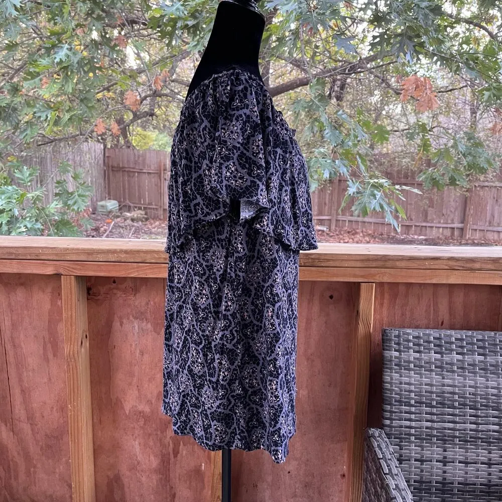Free People Black And Grey Printed Tiered Tunic Top/Mini Dress Size S - Image 2