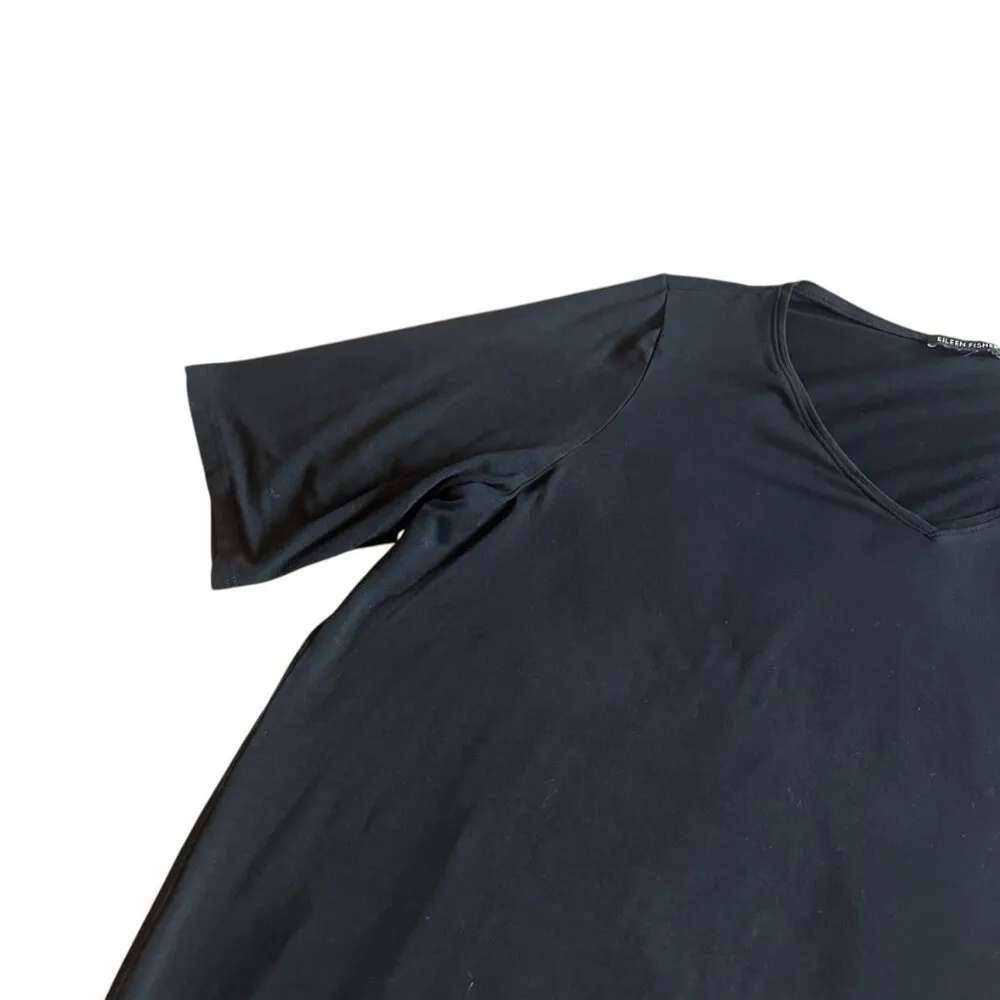 Eileen Fisher Black Shift Dress Stretch Flowy Comfy Lounge Casual Size Large - Image 9