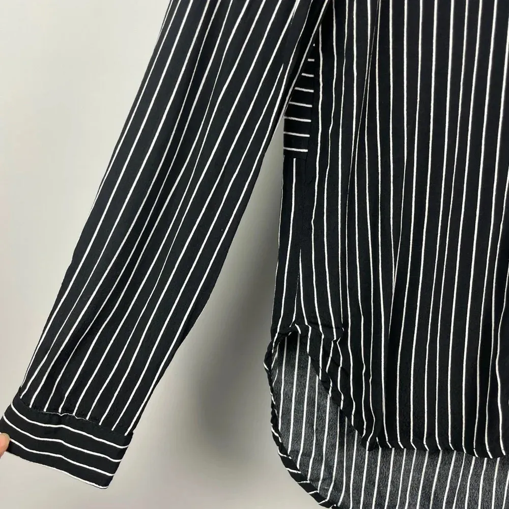 Three‎ Dots Black White Striped Long Sleeve Button Up Tunic Top - Image 7