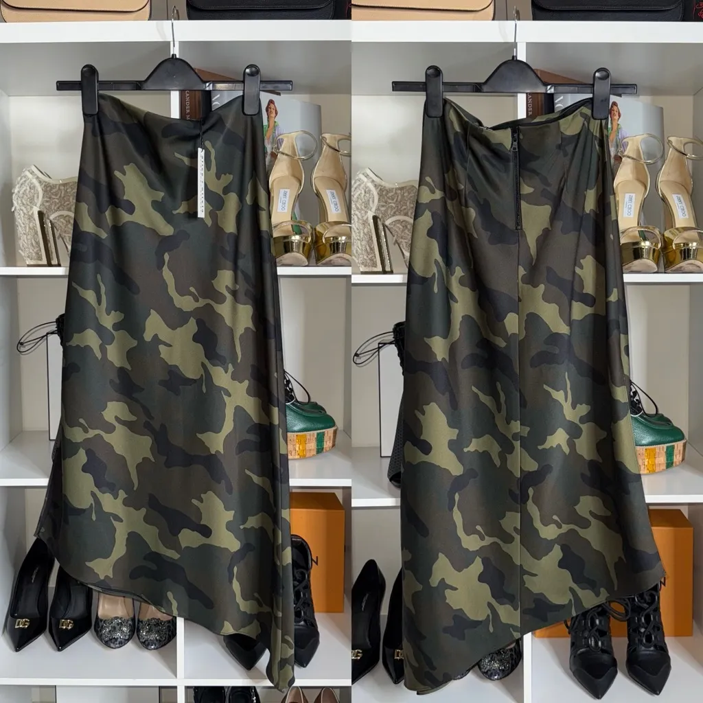 Alice + Olivia Maeve Silk Camo Asymmetric Midi Slip Skirt - Image 4