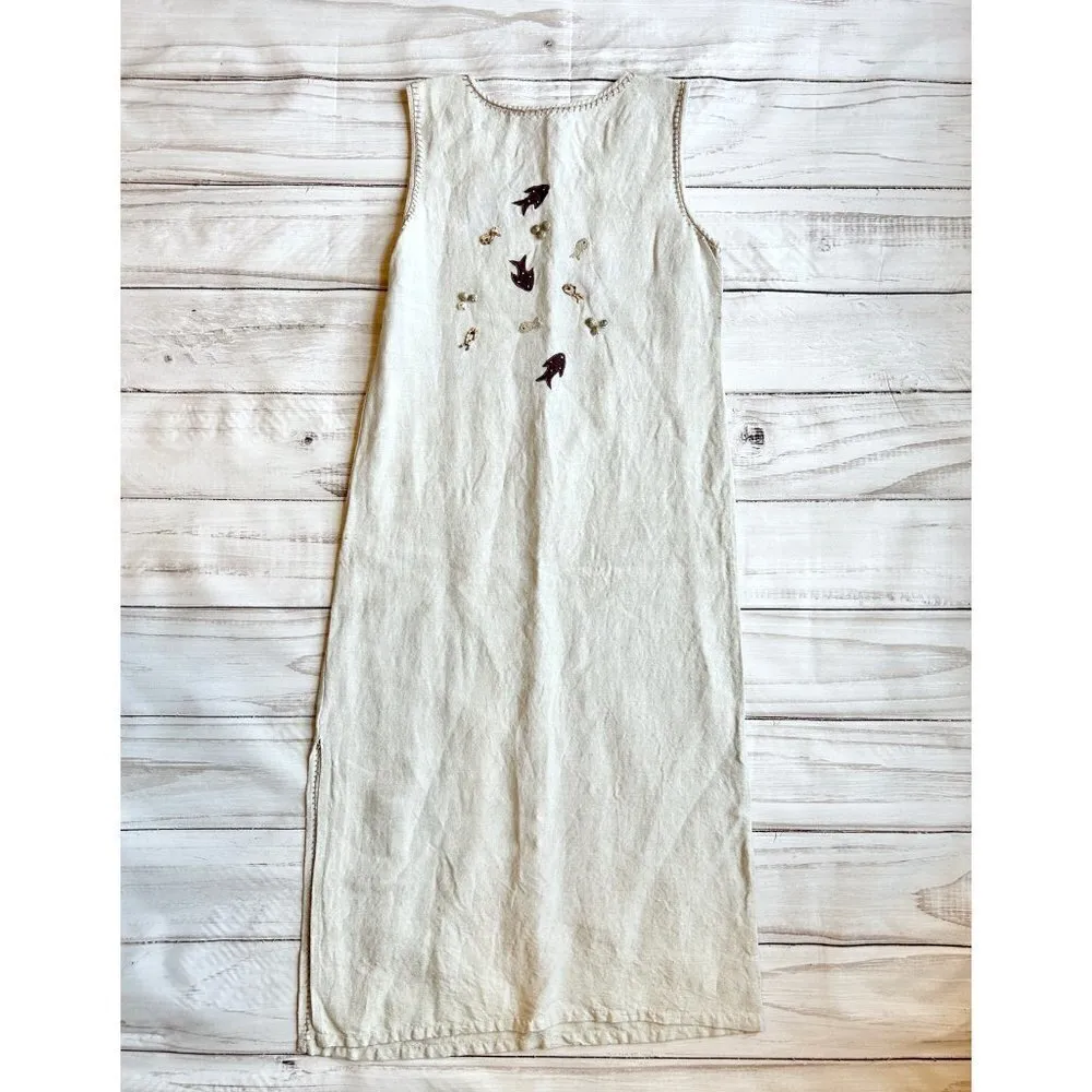 Sandy Starkman Vintage Linen Seashell Beachy Sheath Maxi Dress Size M Tan Size M - Image 2