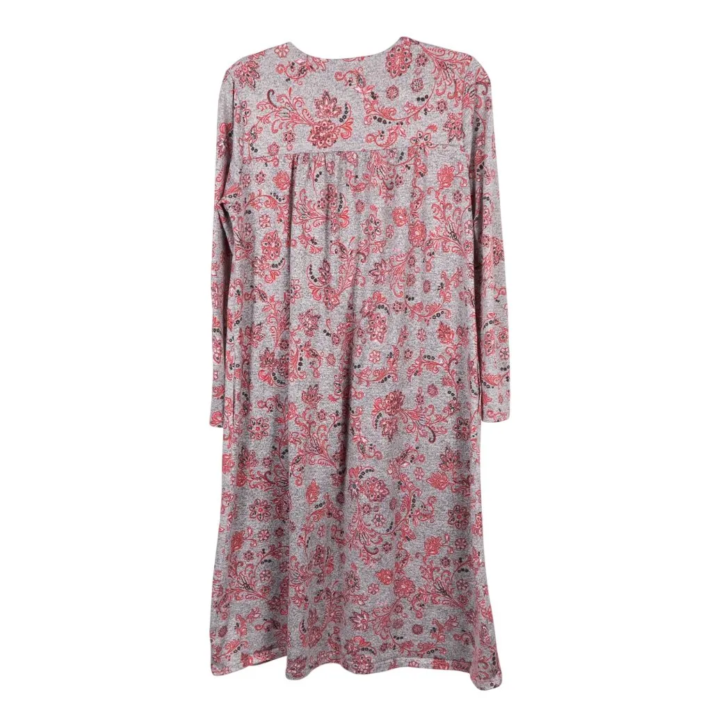 Secret Treasures Nightgown L 12 14 Womens Gray Red Long Sleeve Floral Lace Trim - Image 6