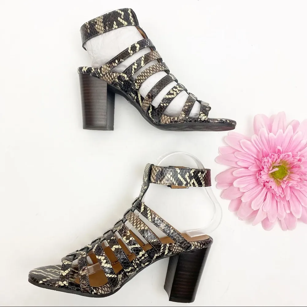 Vionic Perk Sami Leather Caged Heeled Sandals: Black Boa Snakeskin - Image 7