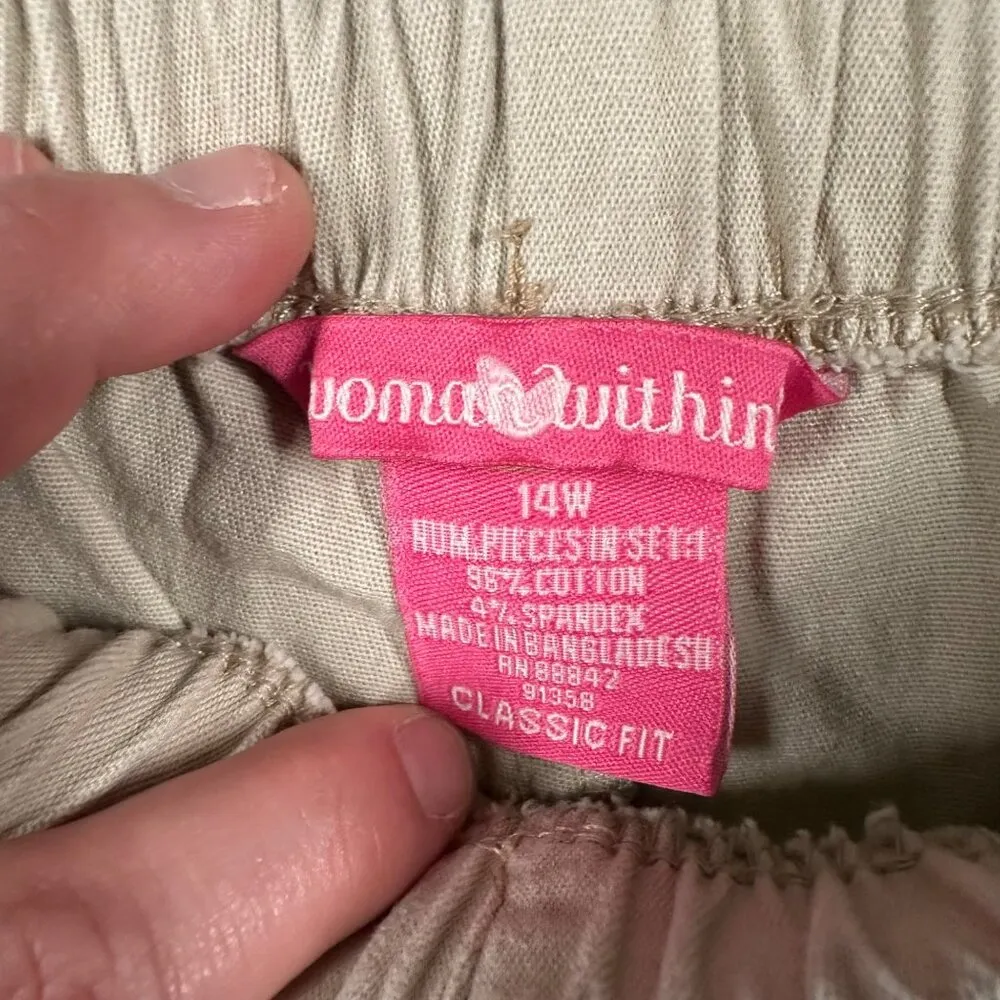 Woman Within Womens 14W Khaki Classic Fit Pull On Chino Crops Pockets Split Hem - Image 5