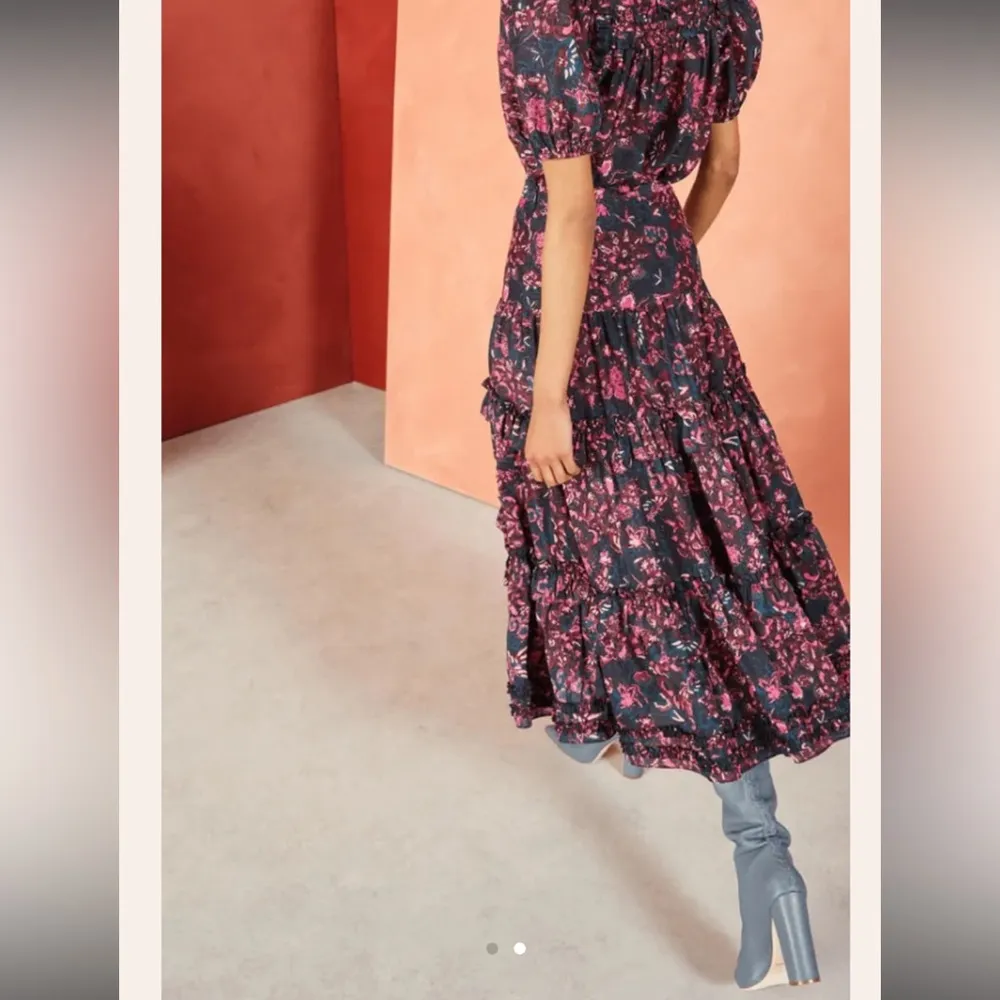 ULLA JOHNSON Amalia Midnight Floral Midi Skirt Tiered‎ Ruffle Pink Navy Size 6 - Image 15