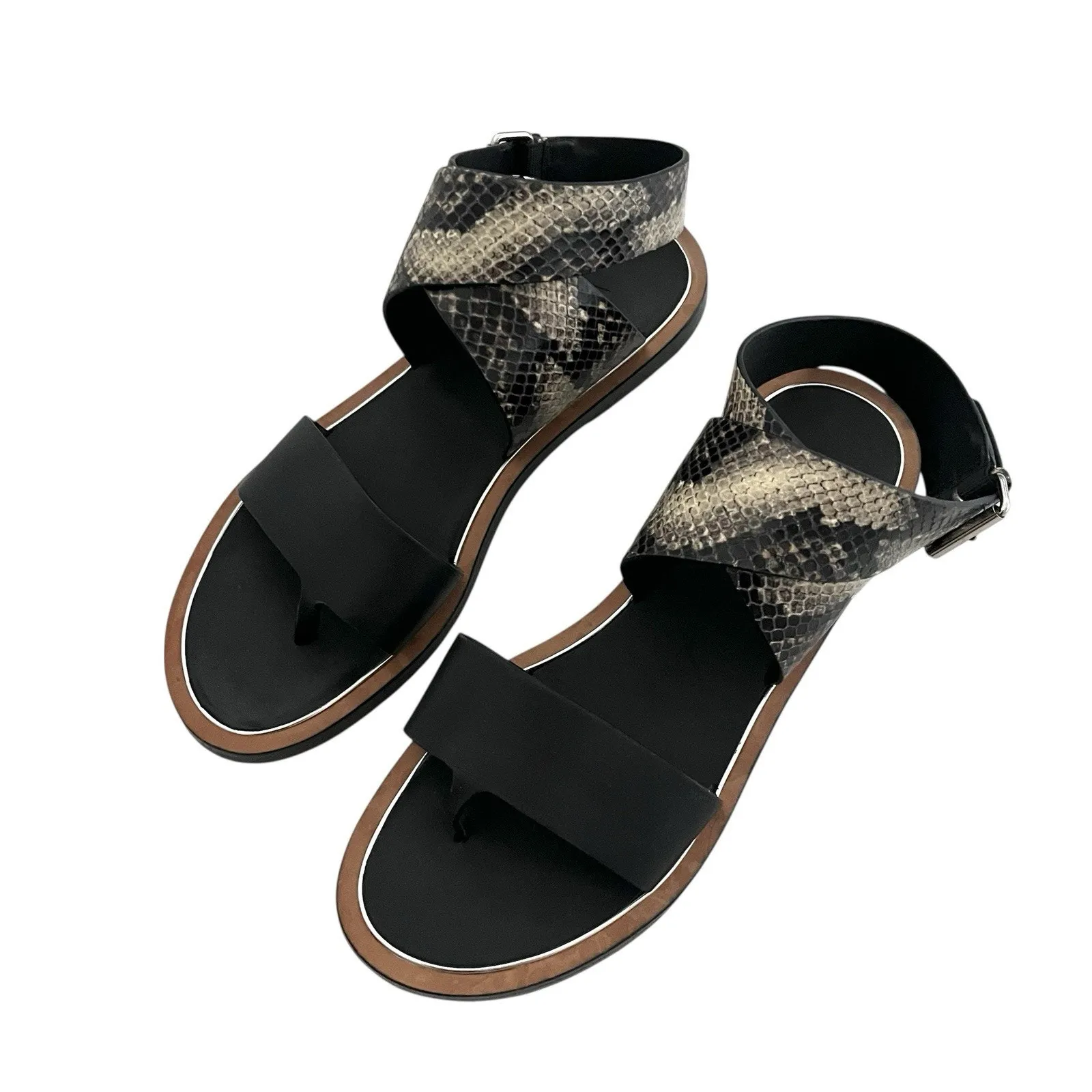 Vince Mailin Snake Embossed Ankle Wrap Flat leather Sandal Sz 6.5 Statement Chic - Image 4