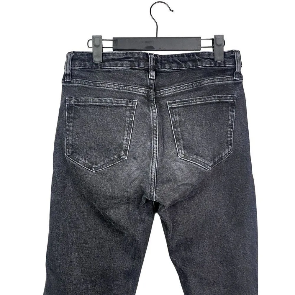 ZARA Straight Leg High Waisted Cropped Distressed Jeans Raw Hem 31 Washed Black - Image 6