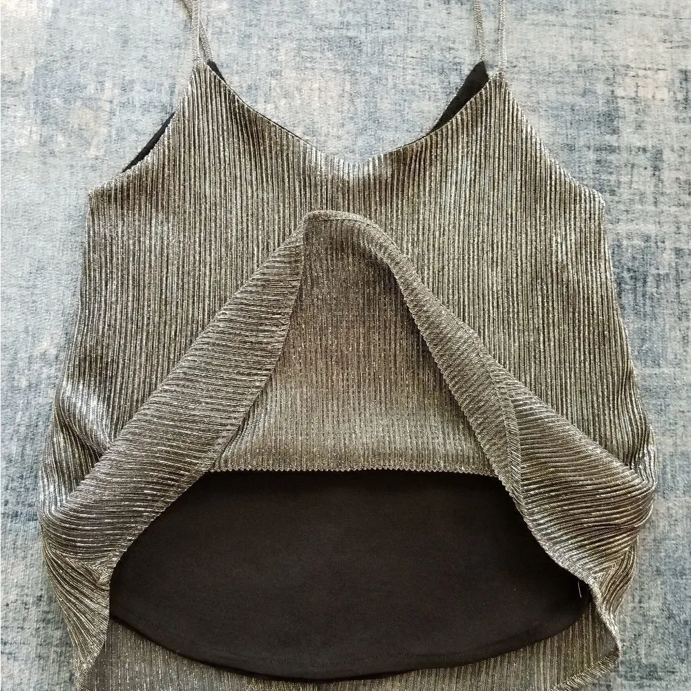 Metallic Silver Ribbed Tank Top Small - Image 5
